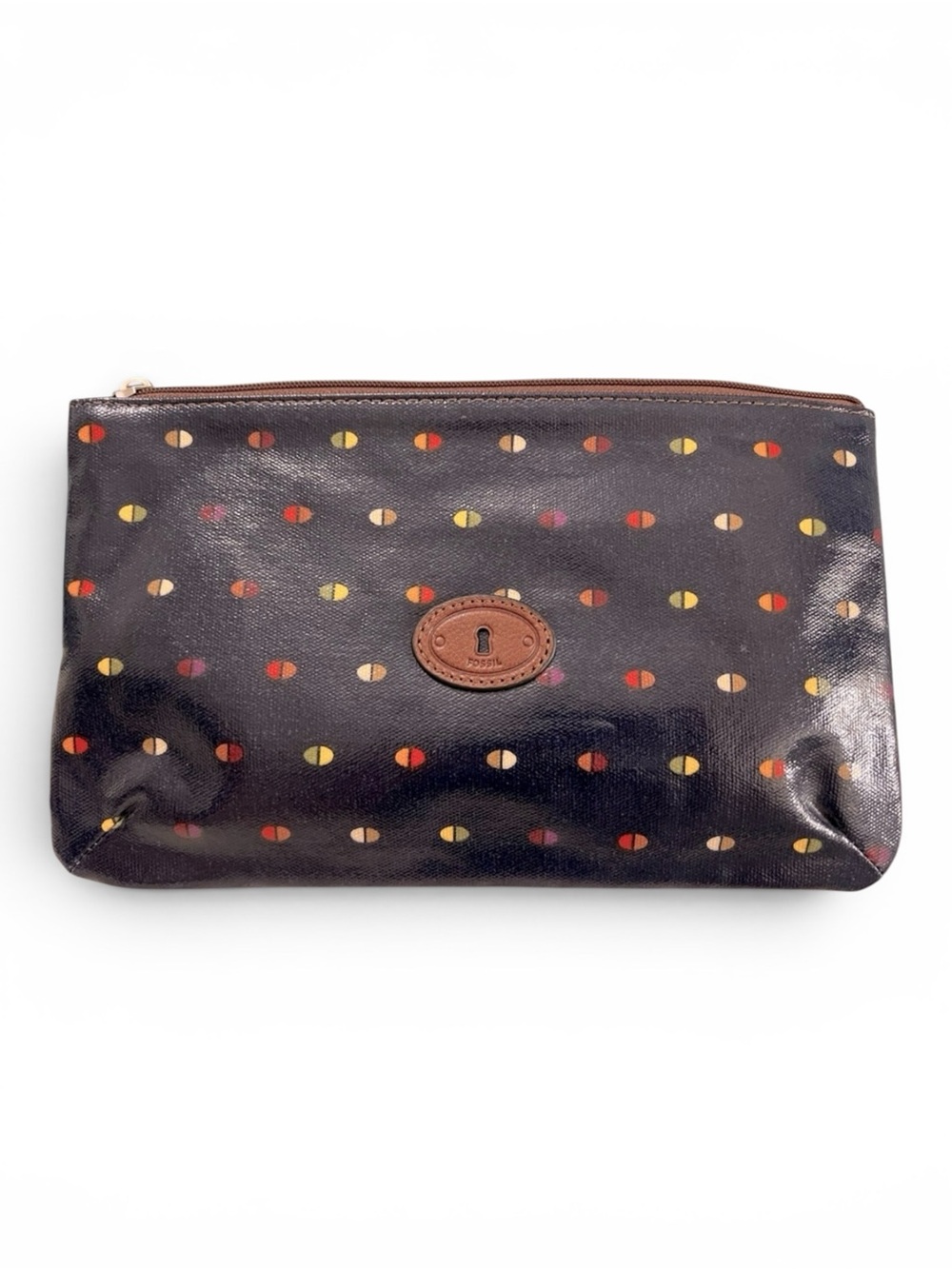 Fossil Key-Per Coated Canvas Zipper Pouch/Cosmetic Bag Navy